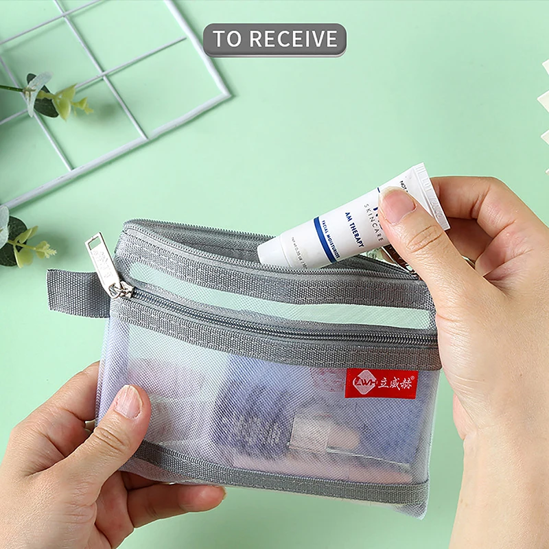 Small Mesh Double Layer Coin Bags Money Wallet Purse Portable Bus ID Credit Card Storage Bag Earphone Cable Line Organizer Pouch