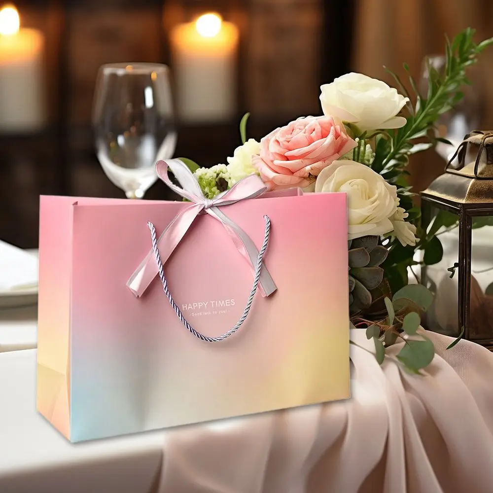Geschenkt üten mit Griffen Papier Party Gunst Tasche mit Schleife Band für Geburtstag Hochzeits feier Geschenk Wrap Damen Einkaufstaschen – Detail 9