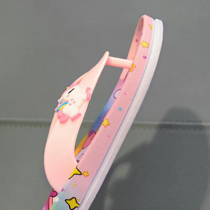 Cute Unicorn Flip-flops Girls 2022 Summer Indoor Home Bath Non-slip Sandals Children Princess Clip-on Flat Beach Shoes Slippers 5