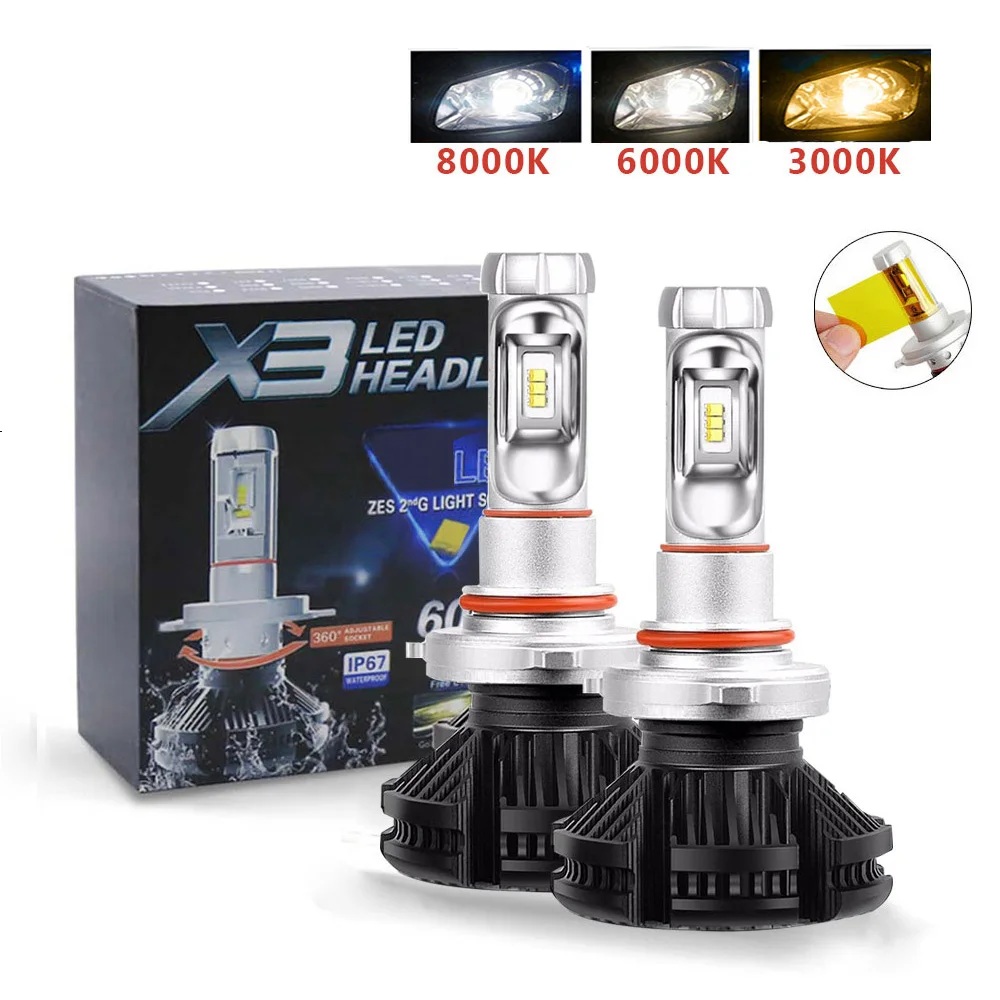 

2Pcs Led Headlight ZES 50W 6000LM Car Headlight H4 LED H7 3000K/6500K/8000K X3 H1 H11 LED 9005 HB3 9006 HB4 LED fog Lamp Auto