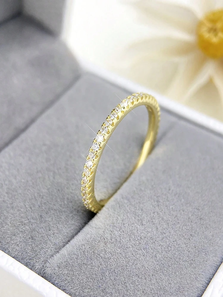 Ring 925 Sterling Silver 1.4mm Fashion Simplicity Full Zircon Stackable Plain For Women Daily Party Personalized Fine Jewelry