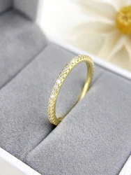 Elegant 925 Sterling Silver Zircon Stackable Ring - 5 (Gold White)