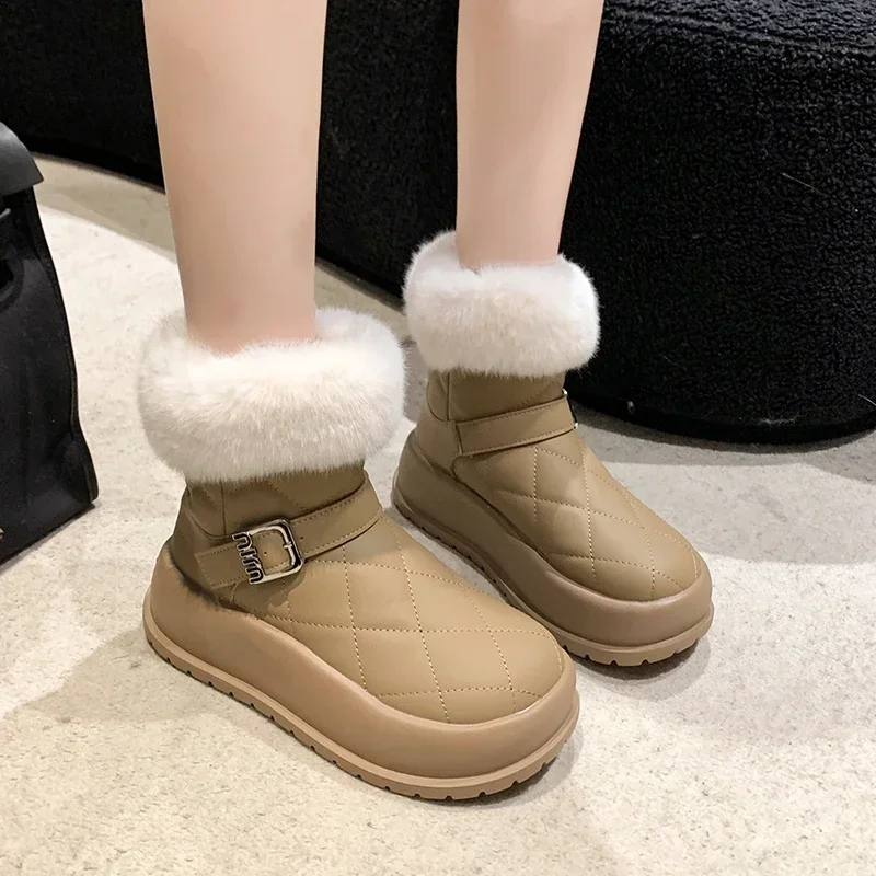 

Женские брендовые ботинки без шнуровки, зимние однотонные плюшевые теплые удобные водонепроницаемые ботинки на среднем каблуке с круглым носком, 2023