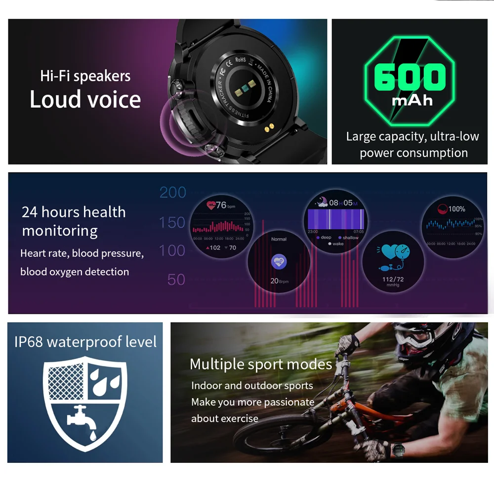 T30  Ʈ ġ IP67 1.6 ġ м Smartwatch  ɹڼ  BT5.0  ÷̾ ո 