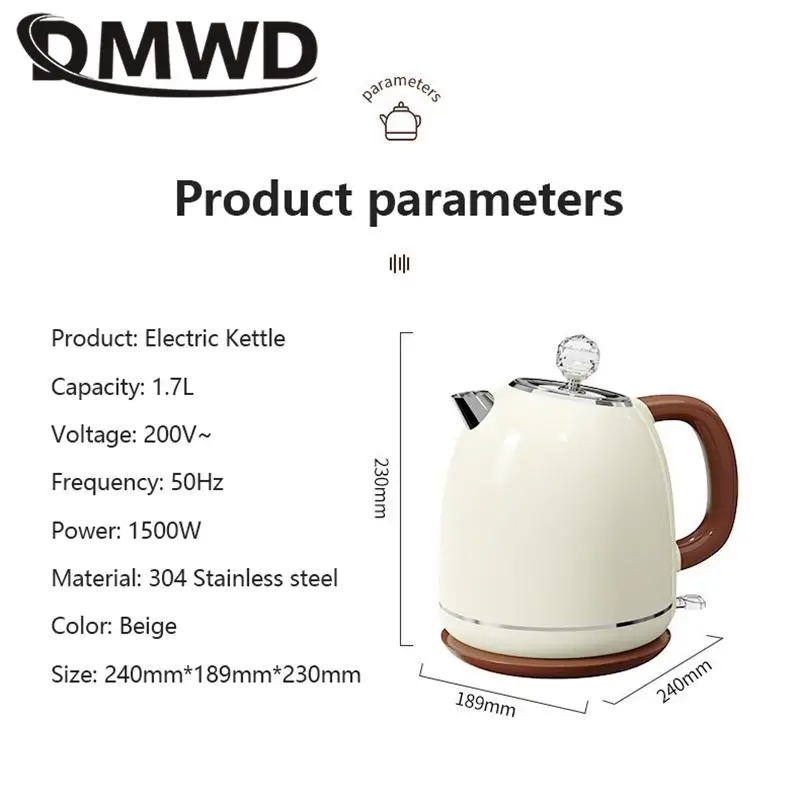 1.7L Intelligent Thermostatic Kettle Stainless steel Liner 1.5KW Fast Boiling Water Boiler Automatic Power off Ant-scalding
