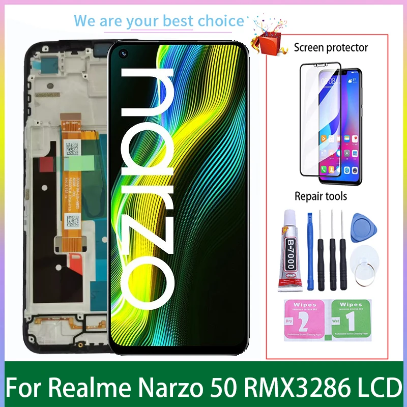 Écran LCD d'origine avec cadre pour Realme Narzo 50, modèles d'écran tactile, pièces de rechange de Hébergements eur de panneau, RMX3286, 6.6 pouces