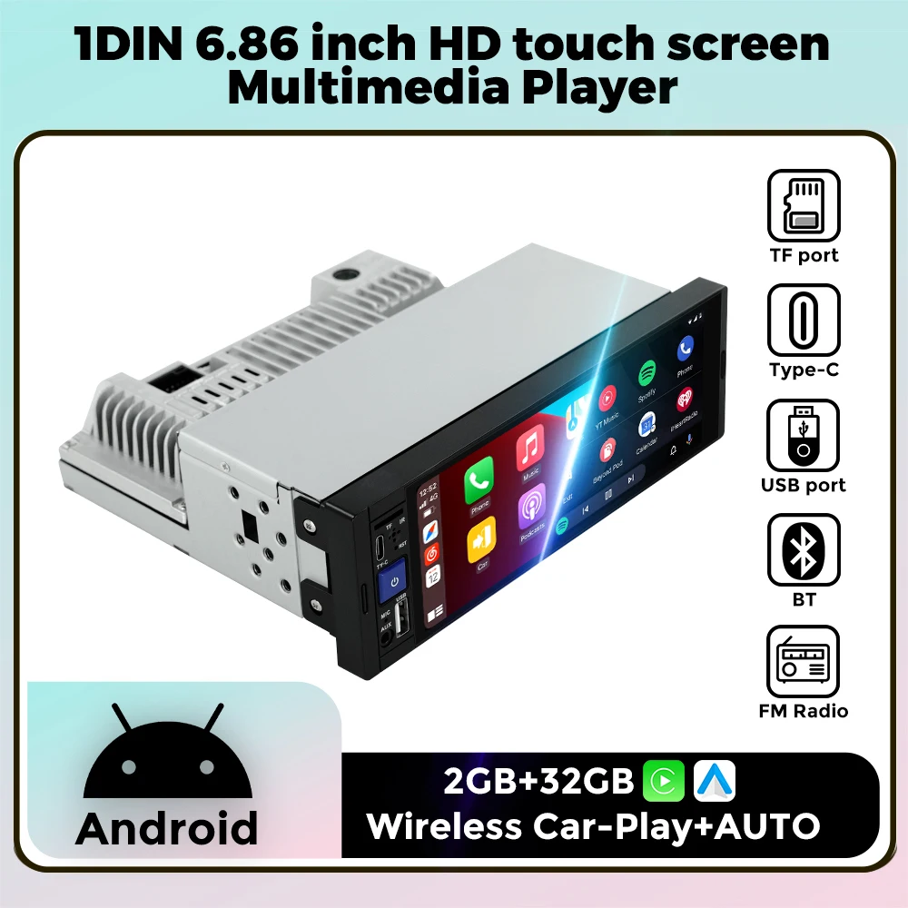 Navifly 6.86 inch Android 13 Car Radio 1 Din Autoradio Wireless