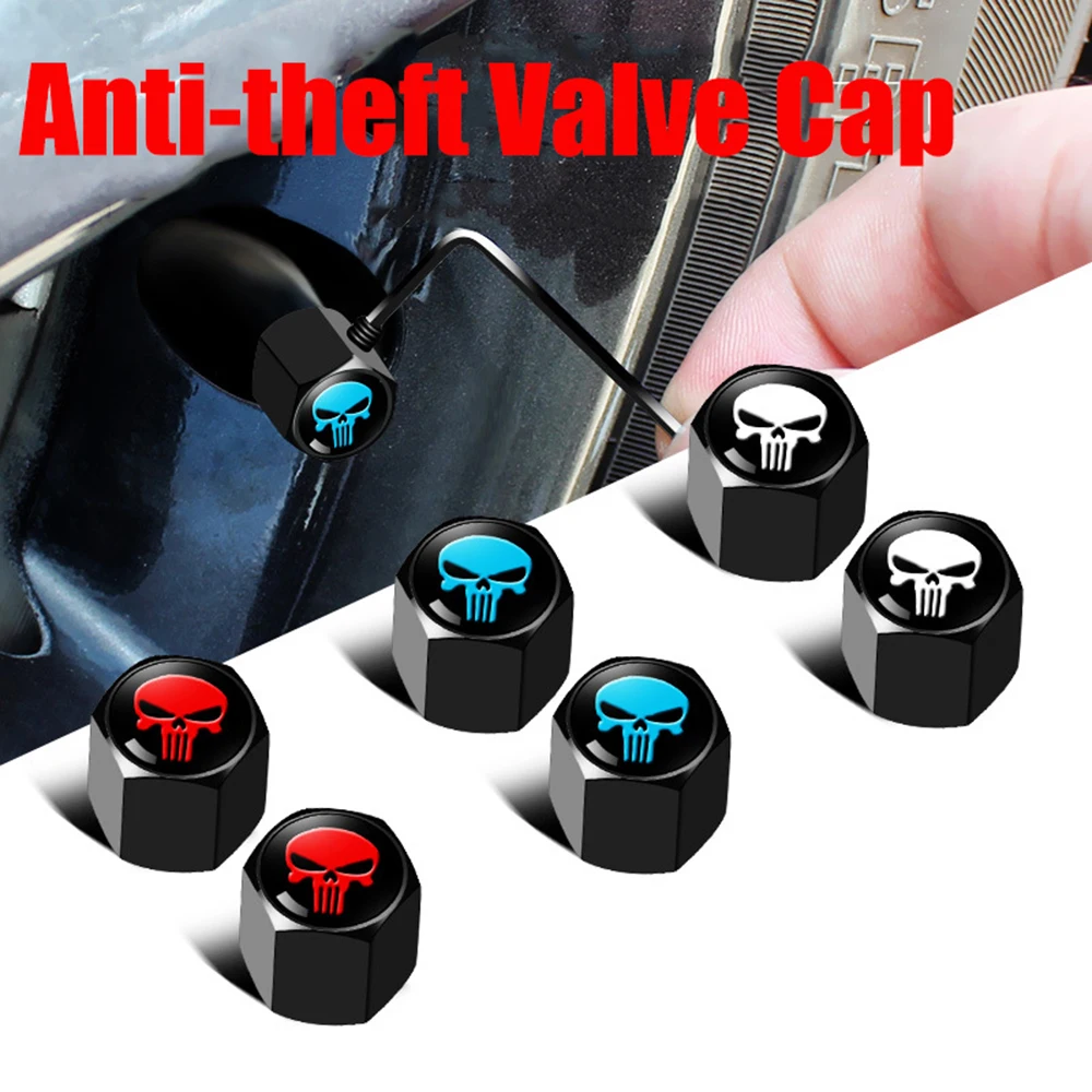 AntiTheftValveCapsAluminumSkullValveStemCapsDustProofStem