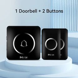 Smart Home Wireless Doorbell with LED Flash Alarm and 60 Melodies - Weatherproof and Easy to Install - EU Plug (1Bell 2Button-Black)