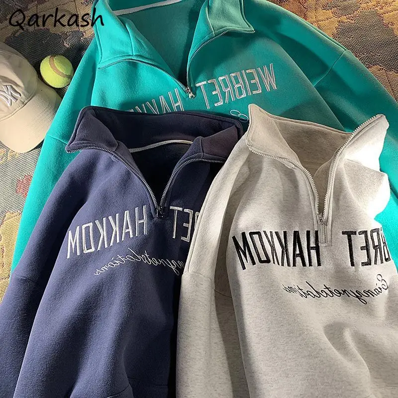 

American Vintage Sweatshirts Women Students Classic Letter Design Lapel Loose Chic Boyfriend Unisex Couple Teens Harajuku Simple