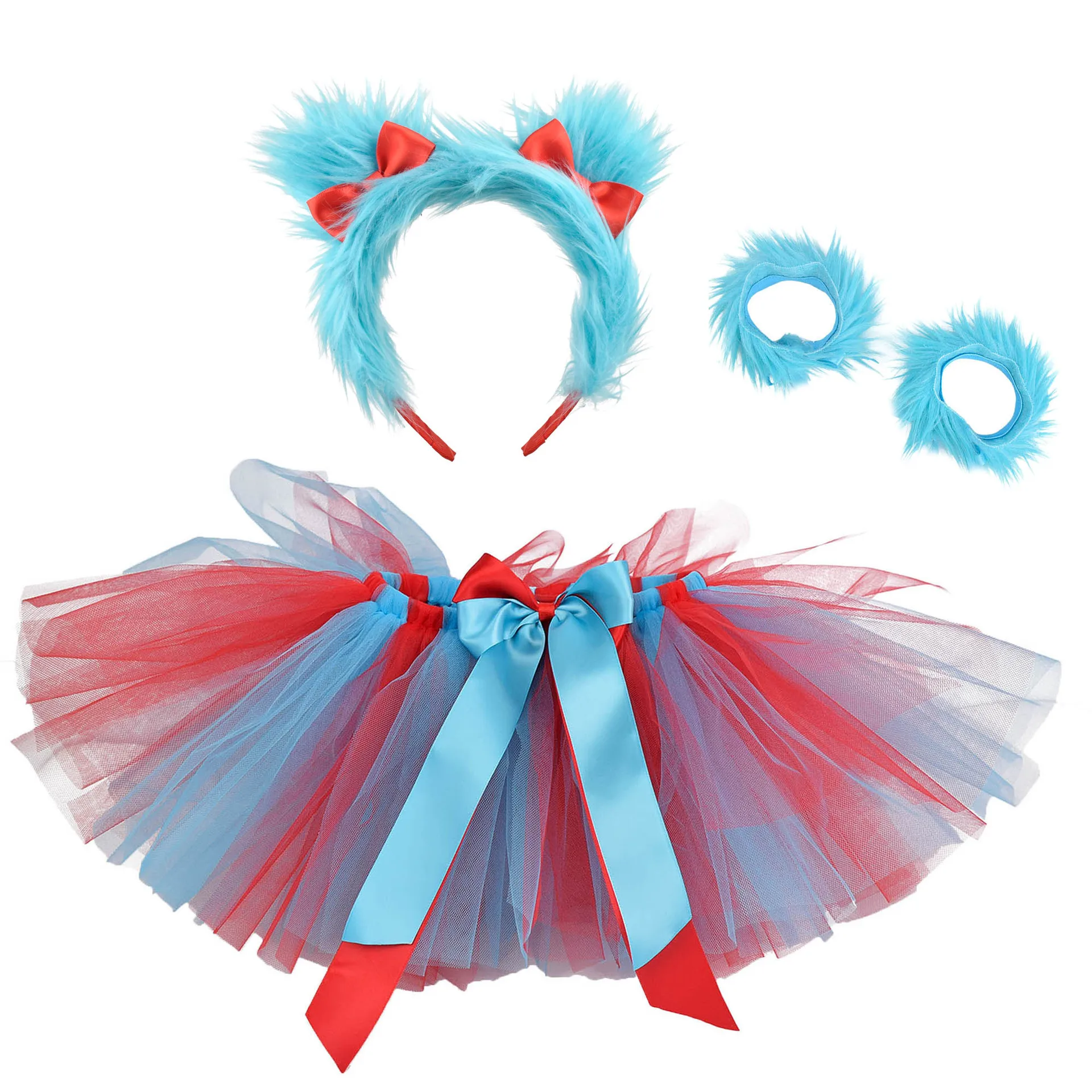Red Turquoise Thing 1 Thing 2 Tutu Skirt for Girls Dr Seuss Costumes Party Outfit for Kids Toddler Photo Shoot Fluffy Skirts Set