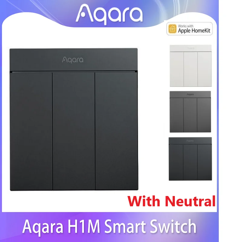 Aqara-interruptor de Parede Inteligente H1m Neutro Cores Interruptor de Luz sem Fio Zigbee 3.0 Vários Modos de Controle para Homekit