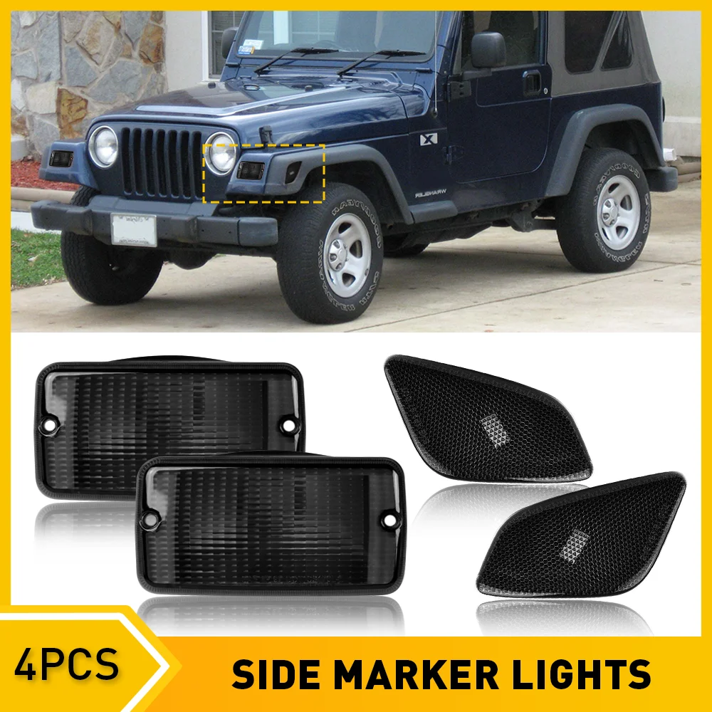 4pcs/set Smoked Lens Fornt Fender Side Marker Light Trun Signal Housings  For Jeep Wrangler Tj 1997-2006 Replacement Accessories - Signal Lamp -  AliExpress