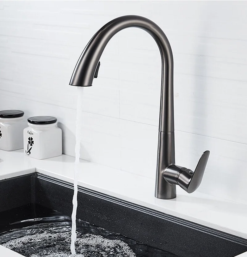 

Copper kitchen gun, grey pull type faucet, household universal telescopic dish washing basin faucet