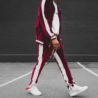 Gold Velvet Sports Two-Piece Suit For Men 2023 Autumn Winter Contrasting Color Casual Retro Street Jacket Straight Pants Suit 2