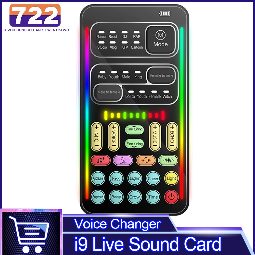 Mini Multiple Audio Effect Voice Changer Compatível com Bluetooth Live Sound Cards Ultra-fino Portátil Live Sound Card Mic Tool h i9