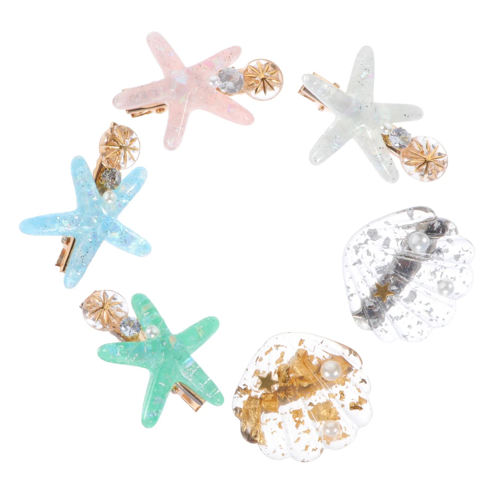 

6 Pcs Shell Starfish Hair Clip Bangs Pin Hairpin Accessories Alloy Seashell Ornament Hairpins