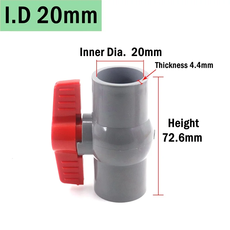 1pc 1/2"~2" Thread and Socket Type Grey PVC Ball Valve Garden Irrigation Fittings Aquarium Fish Tank Switch Ball Valve 