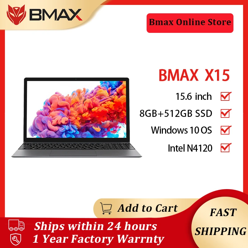 BMAX X15 15.6 inch Laptop 1920*1080 Intel Gemini Lake N4120 Intel UHD Graphics 600 8GB LPDDR4 RAM 512GB 1TB SSD ROM Notebook X15