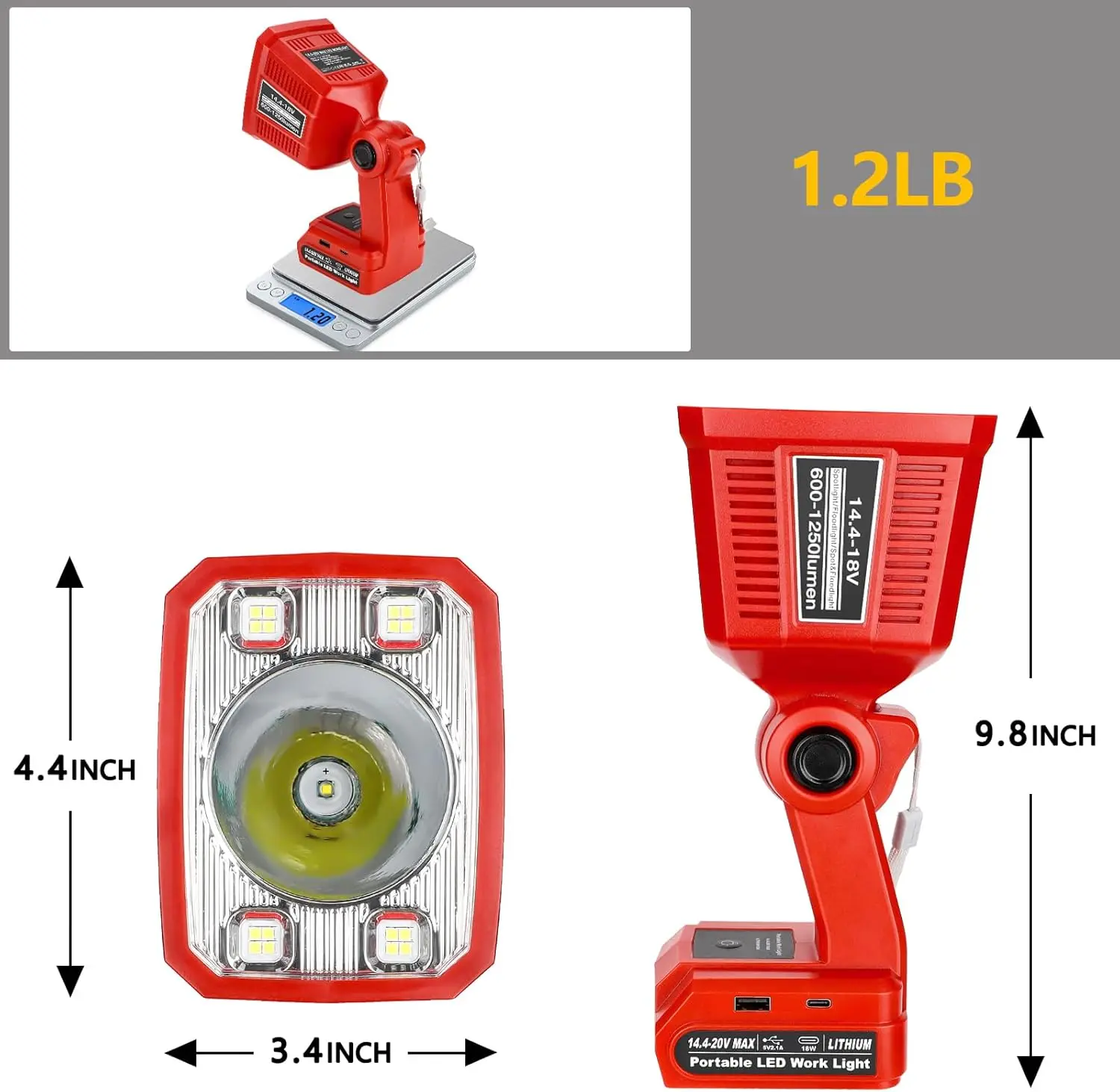 18V LED Flashlight for Milwaukee M18 18v Battery 18W LED Work Light LED Battery