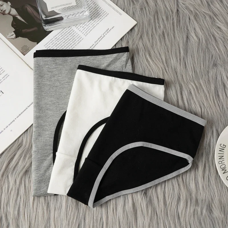 3PCS Women's Cotton Panties Casual Mid-rise Seamless Briefs High-stretch Underwear Comfortable Breathable Female Underpanties