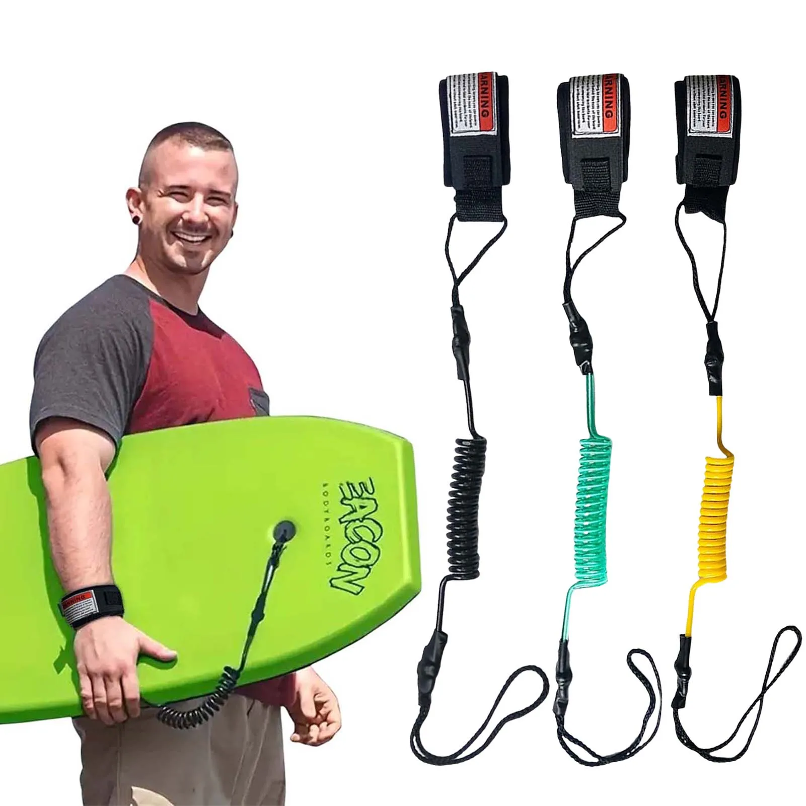21289-9eafd3.jpg 130cm Surfboard Surfing Safety Rope Hook and Loop Single-Wrap Strap Coiled Bodyboarding Leash Suitable for Training Exercise