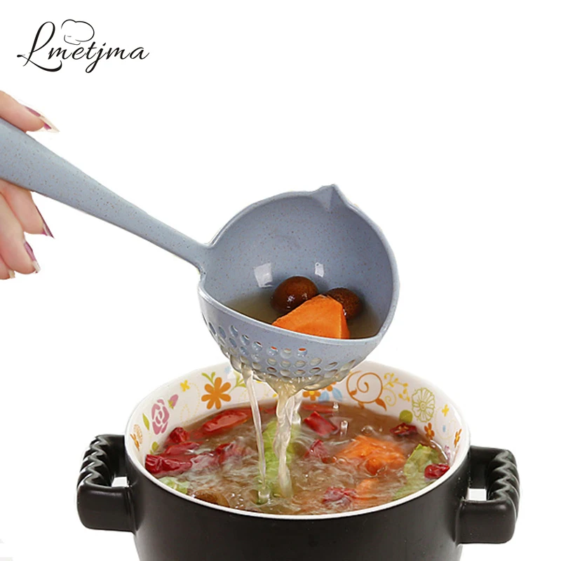 LMETJMA 2 in 1 Soup Spoon Long Handle Spoon Creative Spoon Strainer Spoon Cooking Tools KCBII011802