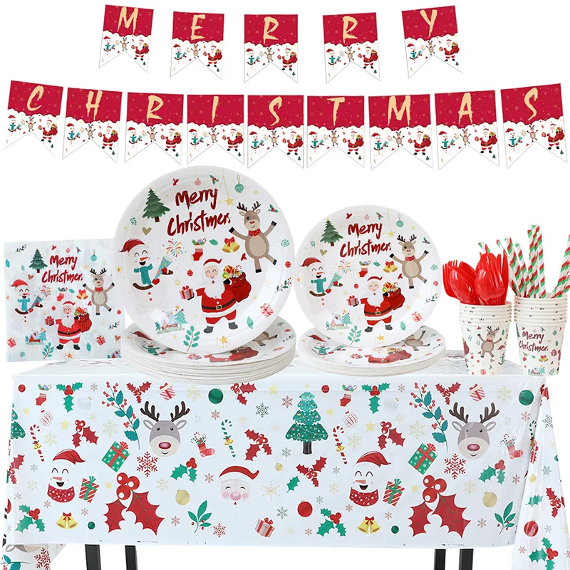 ChristmasDisposableTablewareSetsSantaClausPartyTableclothsPaper