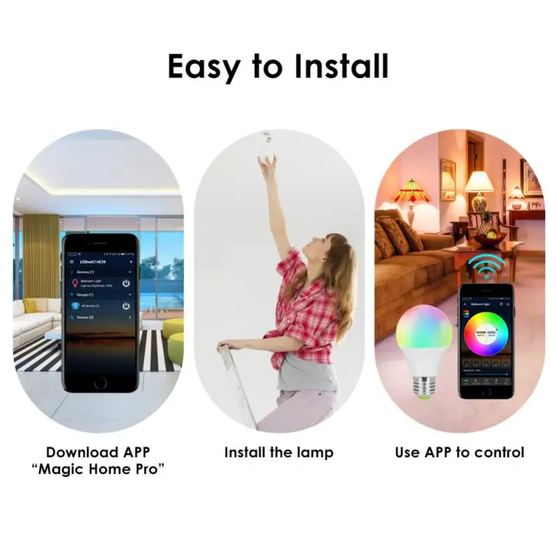 

Smart Wifi Lamp E27 Dimmable Colorful LED Lamp RGB Color Light APP WIFI Remote Control Via IOS Android for Smart Homes