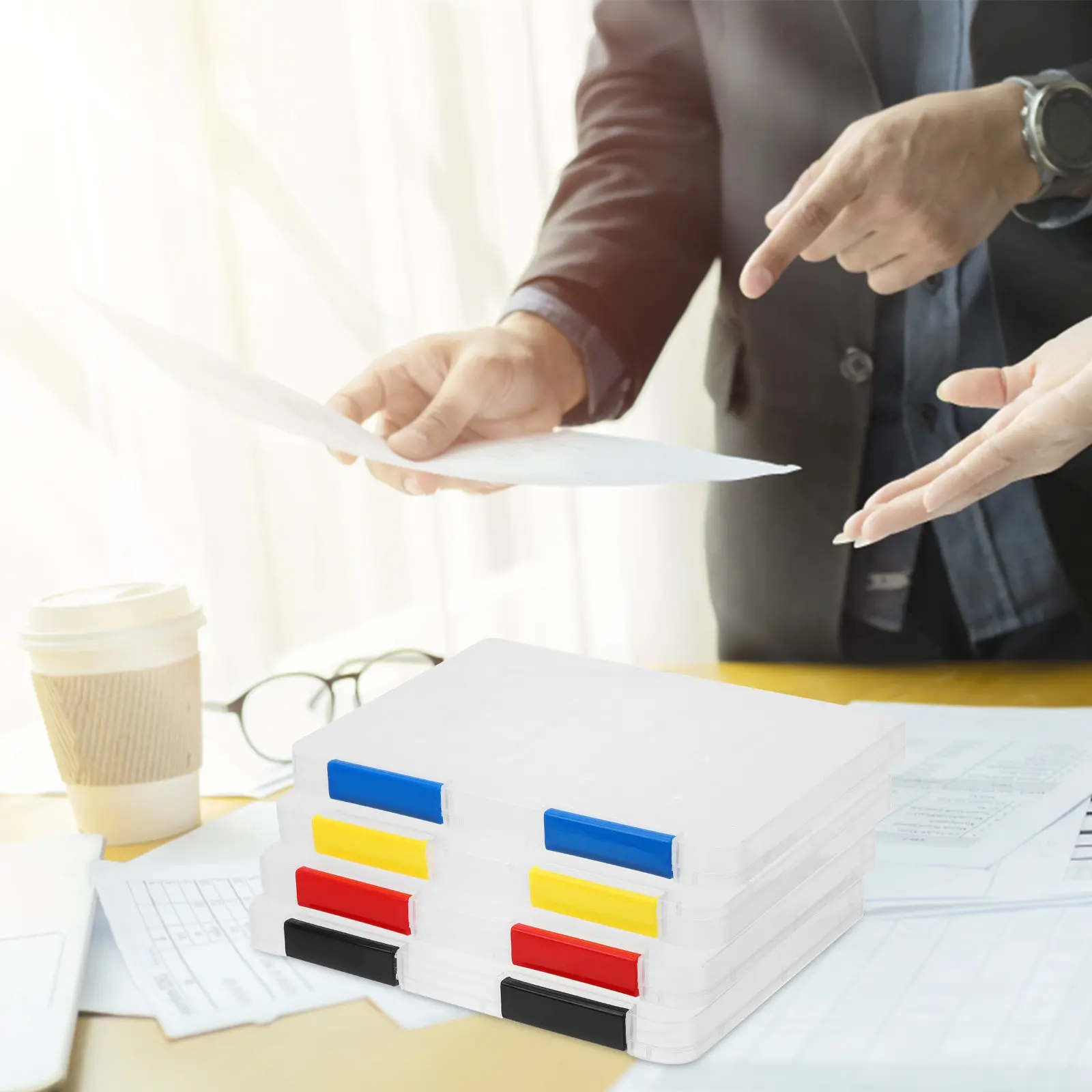 4Pcs 사무실 파일 상자 투명 쌓을 수있는 파일 주최자 문서 보관 용기 클리어 폴더 투명 상자