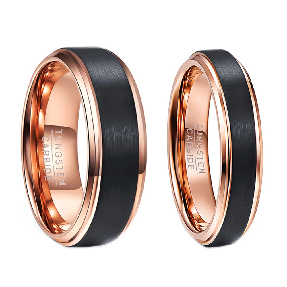 

Bonlavie Rose Gold Color Tungsten Carbide Rings for Men Black Brushed Rings Beveled Edge Comfort Fit Size 5-12