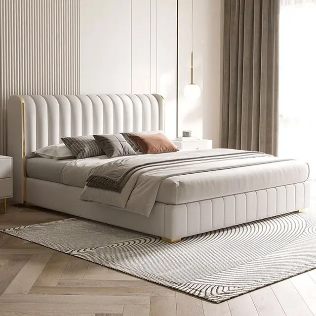 Lit Double Simple violet tissu blanc personnalisé nordique moderne rangement Loft lits chambre 180X200 Cm Letto Matrimoniale meubles 1