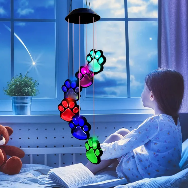 

Color Changing Solar Wind Chime LED Dog paw Hummingbird Butterfly Waterproof Outdoor Windchime Light Solar Power Patio Garden