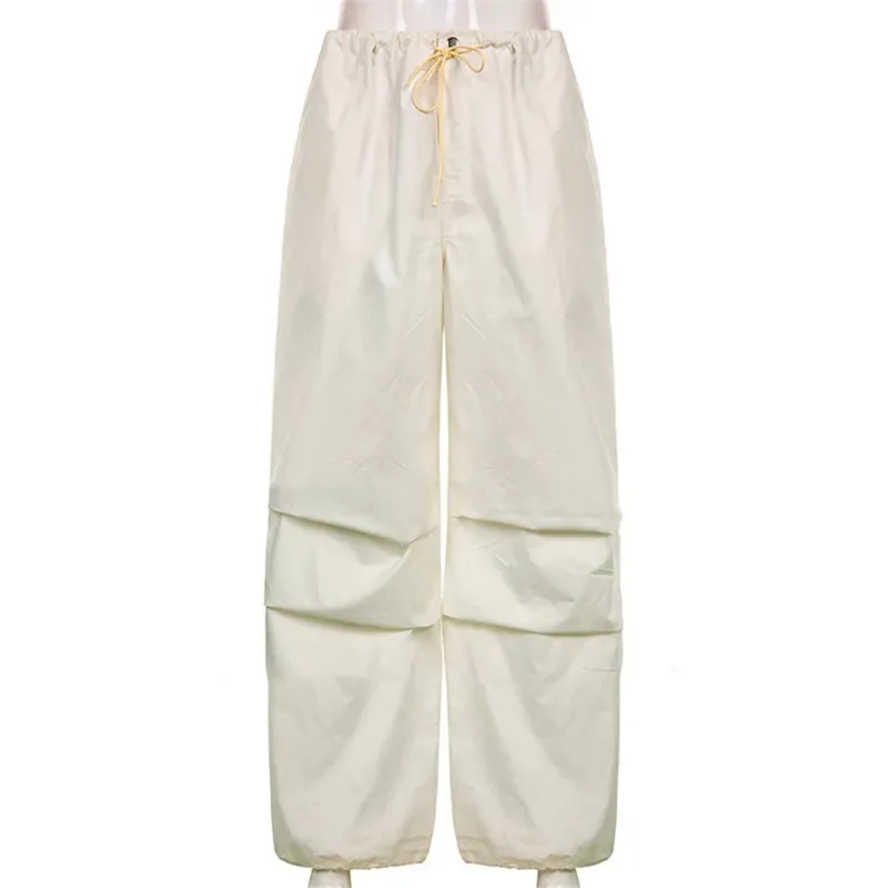 2024 Women Wide Leg Pants Cargo with Pocket Elastic Waist Knitting Casual Pants Y2K Fashion Style White Streetwear Women NWQ33