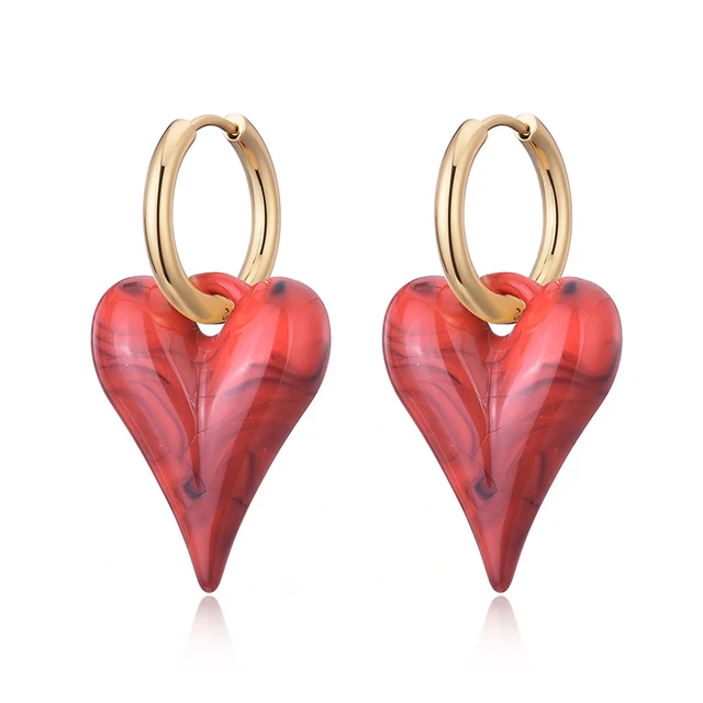 Boucles d'oreilles créoles tendance avec pendentif cœur bonbon, en acrylique doré et acier inoxydable, bijoux féminins