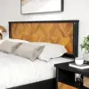 Queen Size Heavy Duty Platform Bed Frame with Headboard,Solid Wood Bed Frame, No Box Spring Needed, - Queen - Teak Brown 3