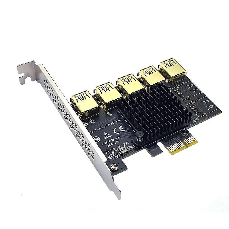 

Увеличитель PCI Express, переходная карта PCIE с 1 на 5 портов, концентратор USB 3,0, 1X 4X 8X 16X, Райзер для майнинга видеокарт