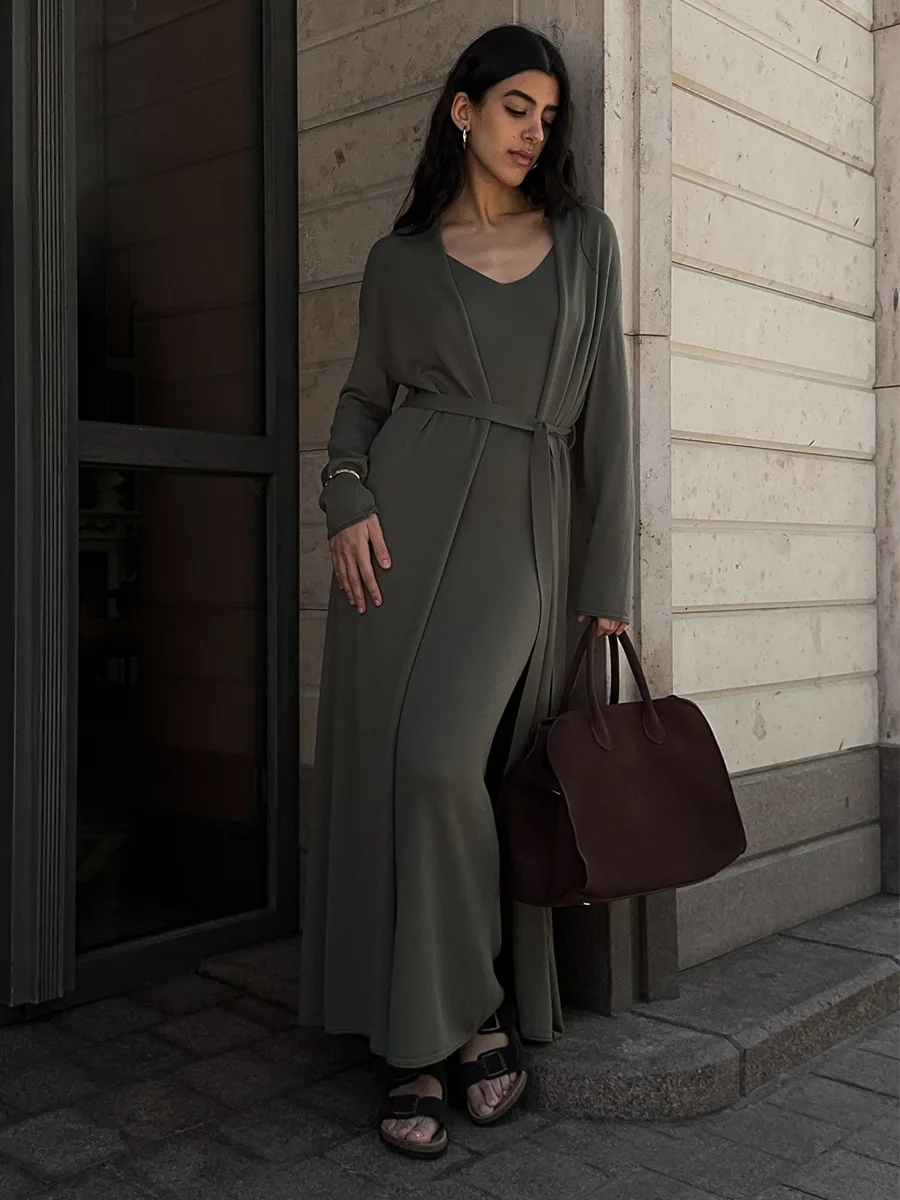 Bornladies  Autumn Hot Sale Women Knitted Set Soft Long Sleeve Cardigan Camisole Dress Cozy Cover Up Set Elegant Casual Outfit