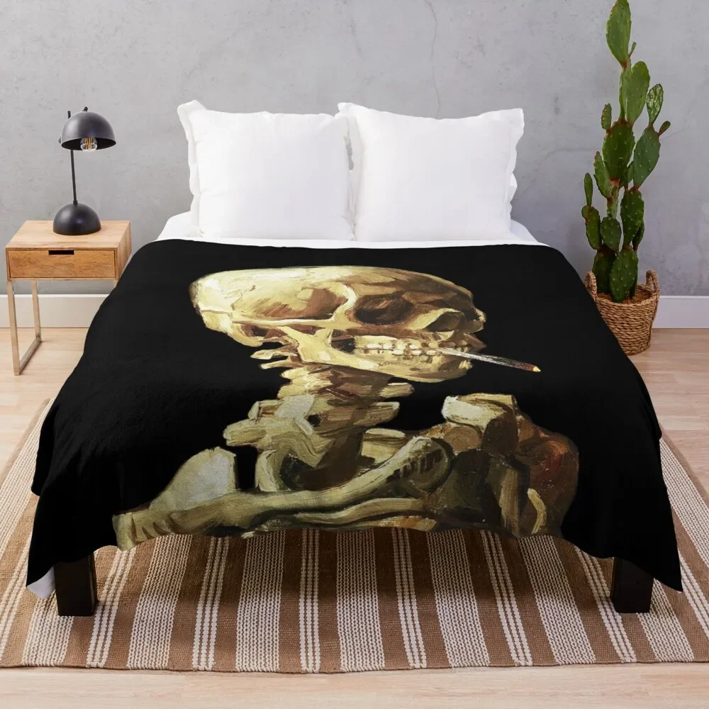 

Vincent Van Gogh - Skull of a Skeleton with Burning Cigarette Throw Blanket Polar Baby Luxury Thicken Flannel Blankets