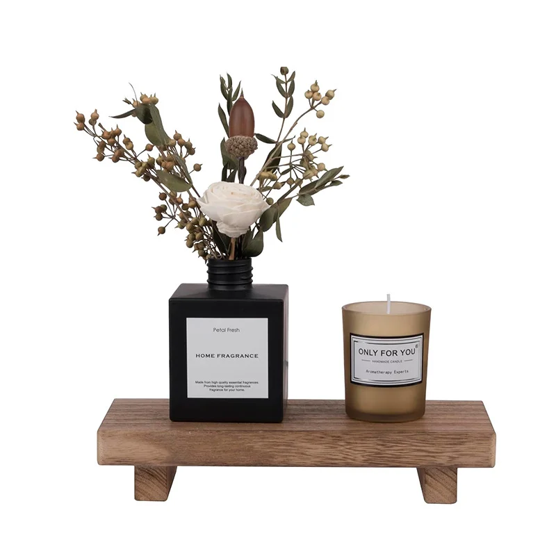 Rustic Wood Pedestal Stand for Farmhouse Decor - Small Footed Tray for Soap, Candles, and Bathroom Counter Accessories