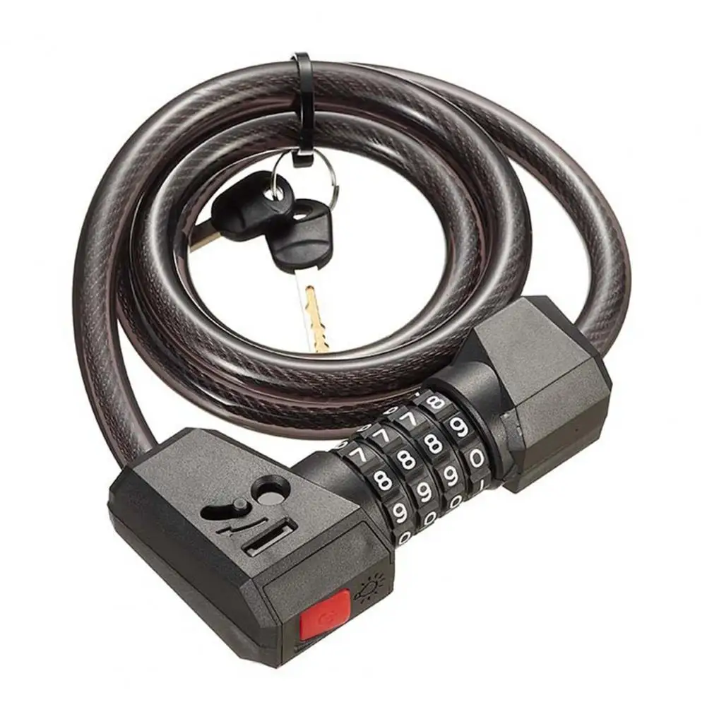 LED 라이트 자전거 잠금 장치, 4 자리 재설정 가능 조합, 전단 방지 범용 자전거 케이블 보안 범용