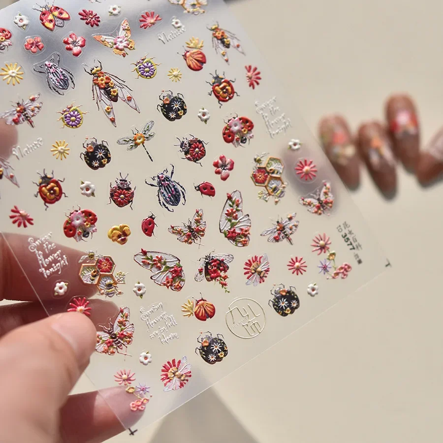 Shimmerz 5D Nagelsticker – Blumen, Bienen, Marienkäfer & Schmetterlinge Selbstklebend