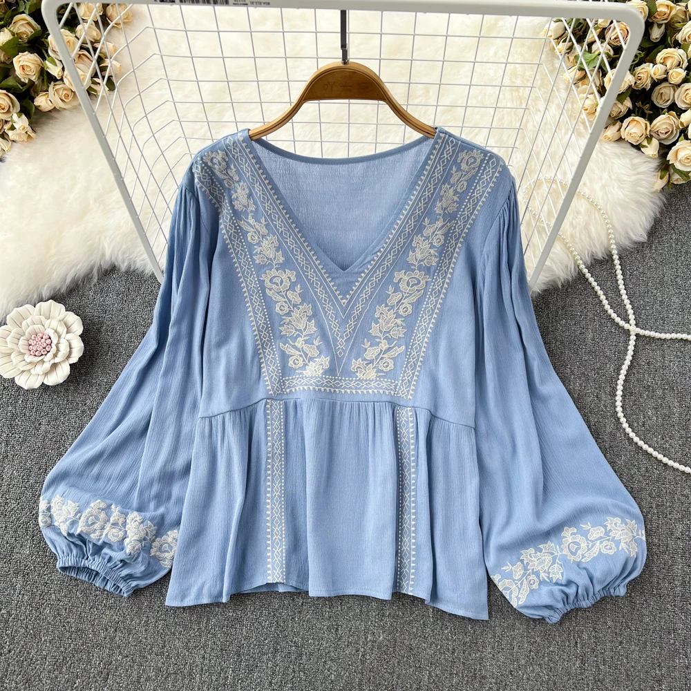 トップス used euro embroidery blouse White Floral Embroidered Blouse