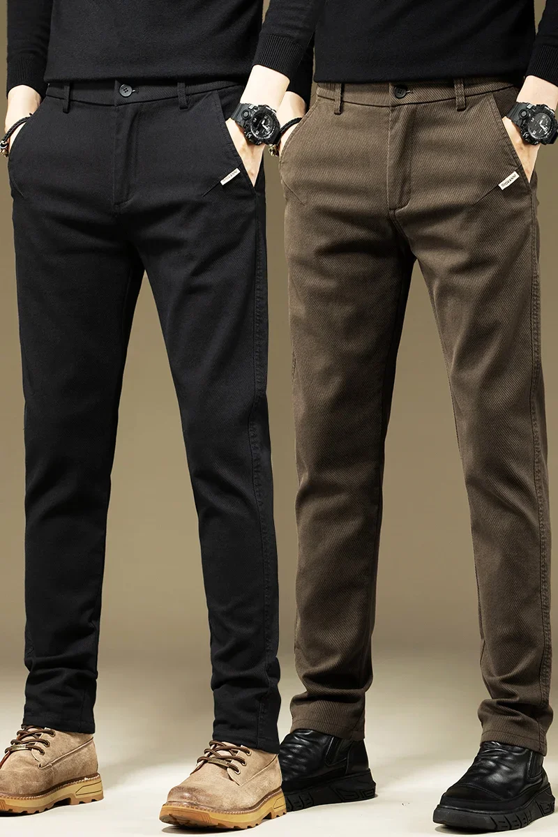 Herrenhosen Lässige Baumwollhosen Einfarbig Frühling Herbst Gerade Geschnittene Business-Arbeitshosen Hochwertige Modische Schwarze Graue Hosen – Detail 5