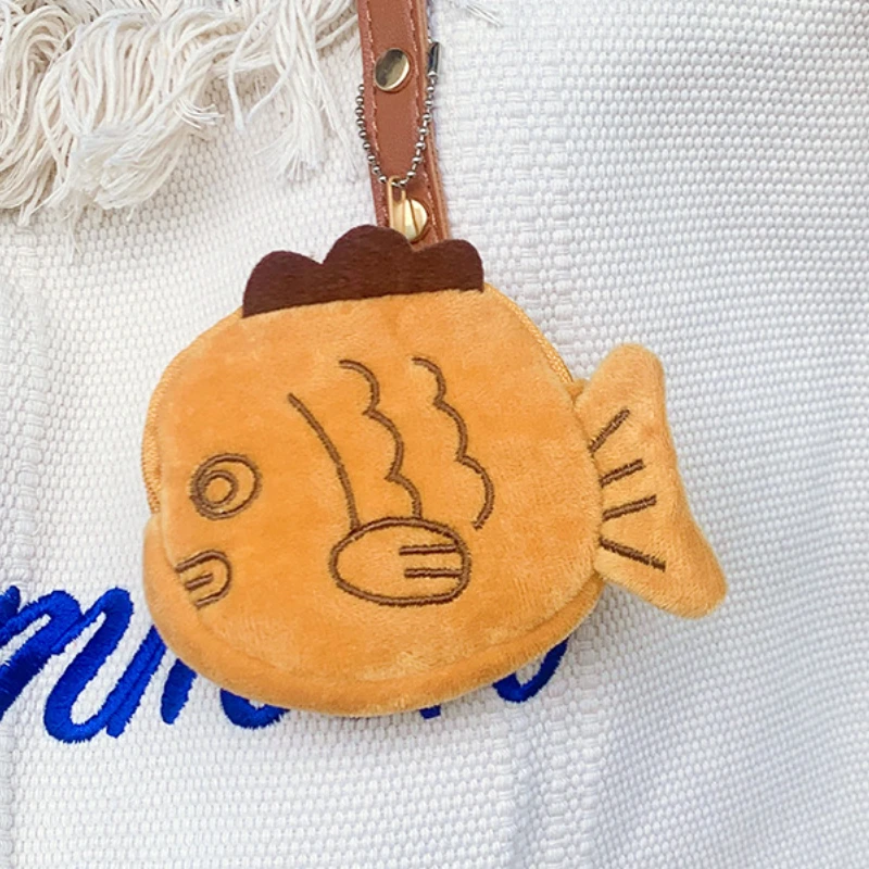 Nuevo y creativo monedero de peluche Taiyaki con forma de pez Kawaii, monedero, monedero, organizador de llaves, auriculares, bolsa con cremallera, regalo para niños