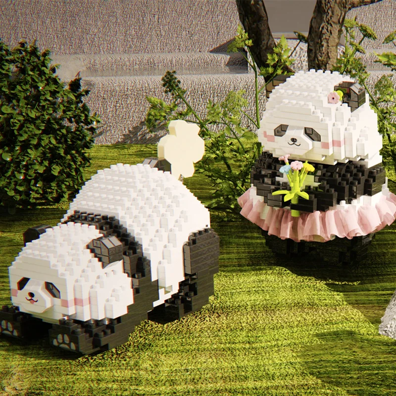 

Jiaxiu Small Particle Building Blocks Giant Panda Flower Cute Blue Assembled Toy Gift Box Cartoon Bear