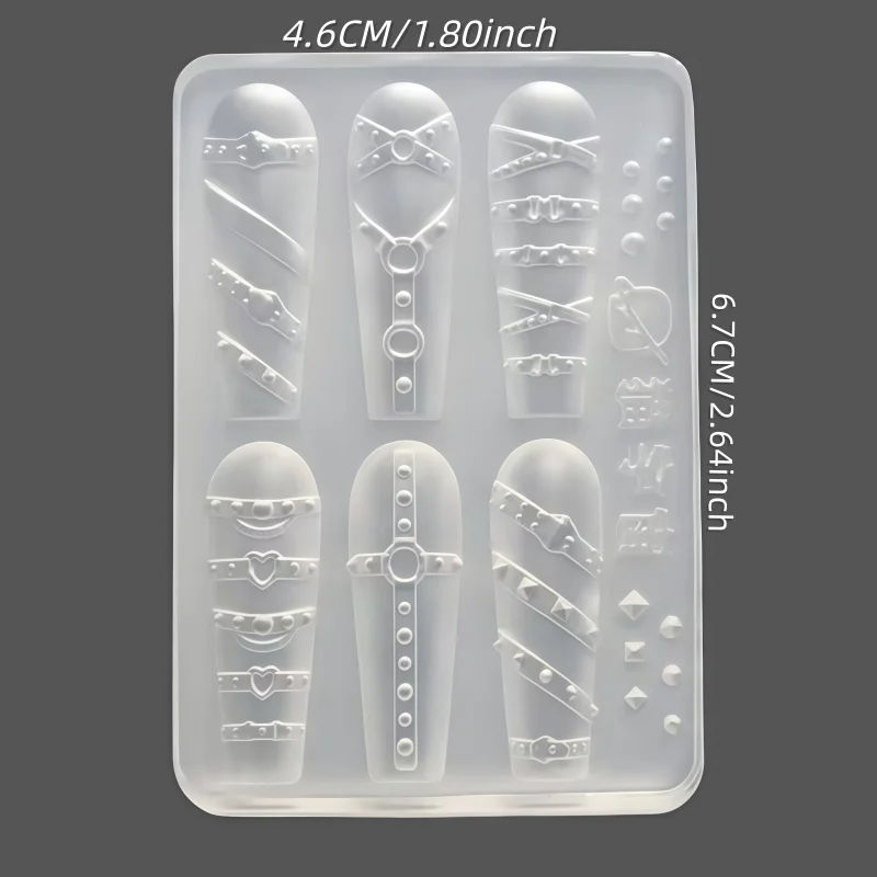 Y2K 네일 아트 몰드 벨트 버클 귀엽고 멋진 3D 실리콘 네일 장식 네일 아티스트를 위한 필수 도구 투명 디자인