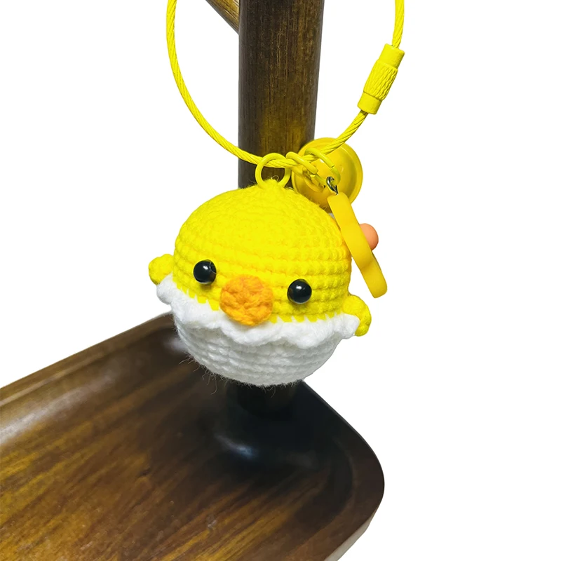 1pc Cute Small Chick with Egg Keychains Unique Knitting Cartoon Doll Funny Keyrings Kawaii Crochet Keychain Keys Bag Pendant