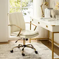 Hulala Home Faux Leather Office Chair, Modern Adjustable Swivel Rocking Rolling Wheels Computer Desk Chair With Gold Legs And 1