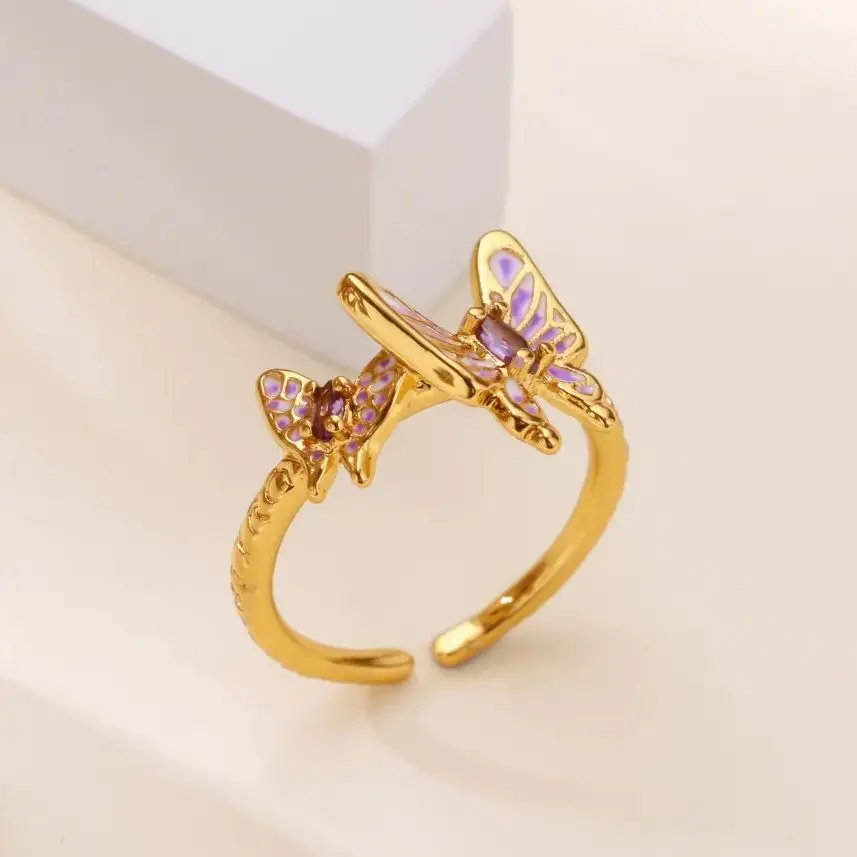 Zircon Butterfly Opening Stainless Steel Rings For Women